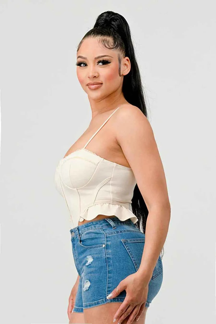 SUPER SOFT SCUBA SIDE FRILLED CAMI BODYSUIT