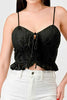 SUPER STRETCH COTTON LACE SWEETHEART DRAWSTRING RUFFLED CROPPED CAMI TOP