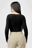 TEXTURED SWEETHEART LONG SLEEVES CROPPED TOP