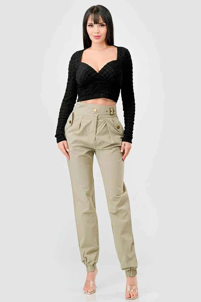 TEXTURED SWEETHEART LONG SLEEVES CROPPED TOP