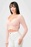 TEXTURED SWEETHEART LONG SLEEVES CROPPED TOP