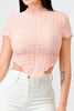 TEXTURED RUFFLED HEM KEYHOLE BACK ASYMMETRICAL CROPPED TOP