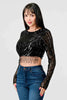 LUXE WAVE SEQUINS LONG SLEEVES STONE FRINGE DETAIL CROPPED TOP