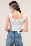 Satin Tie-Front Ruffle Bustier Crop Top