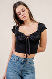 Satin Tie-Front Ruffle Bustier Crop Top