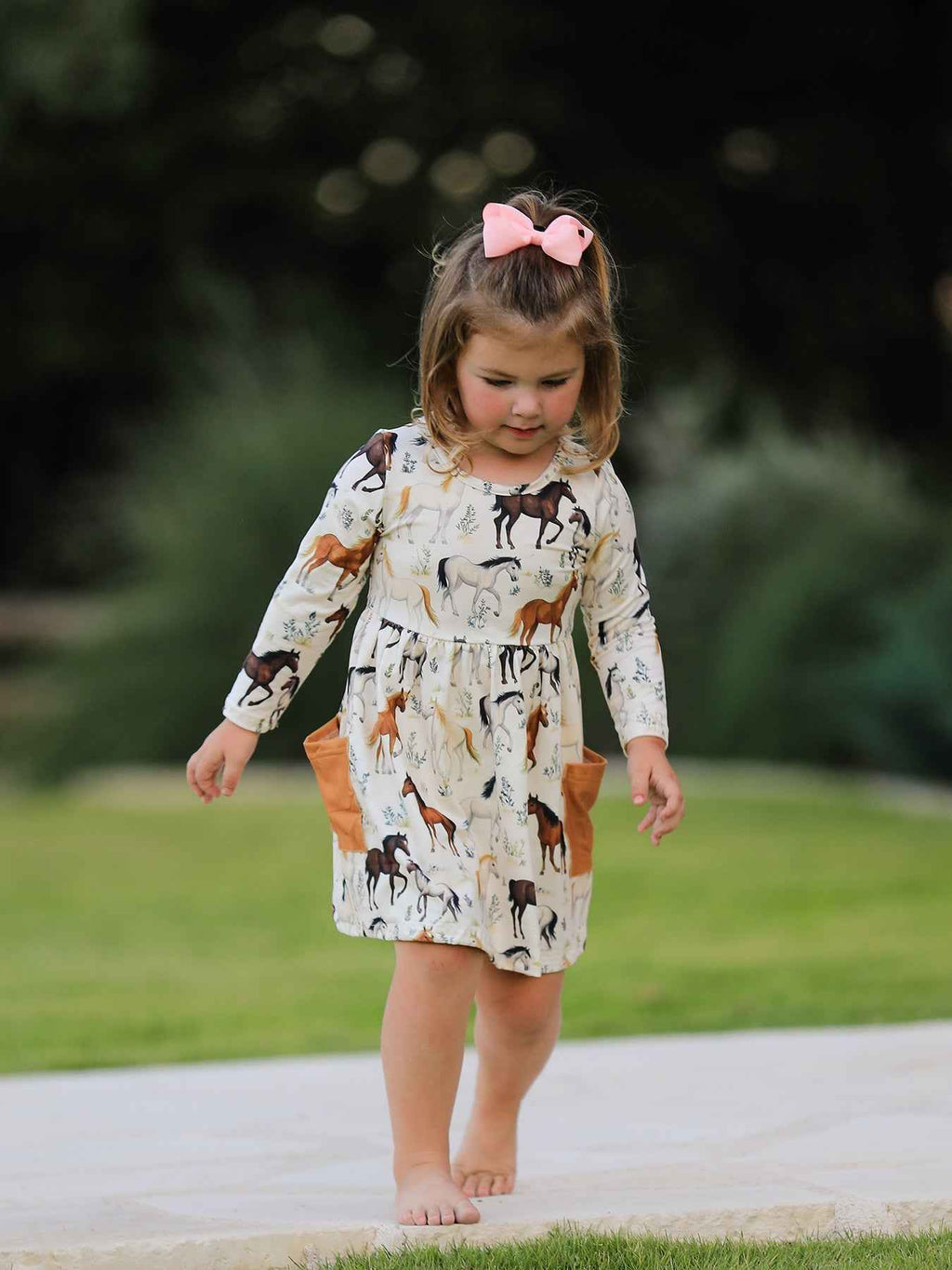 Western Horse Print Long Sleeve Dress