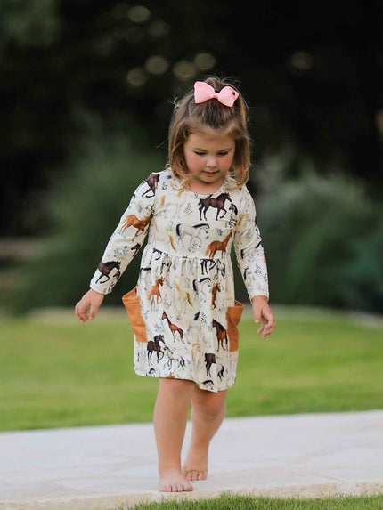 Western Horse Print Long Sleeve Dress