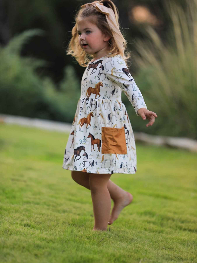 Western Horse Print Long Sleeve Dress