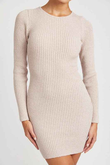 Emory Park ribbed long sleeve mini dress in light beige for a stylish and comfortable look