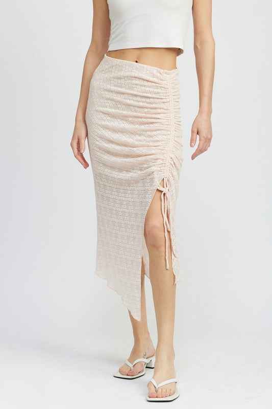 Emory Park ruched drawstring midi skirt with side slit for a stylish summer look