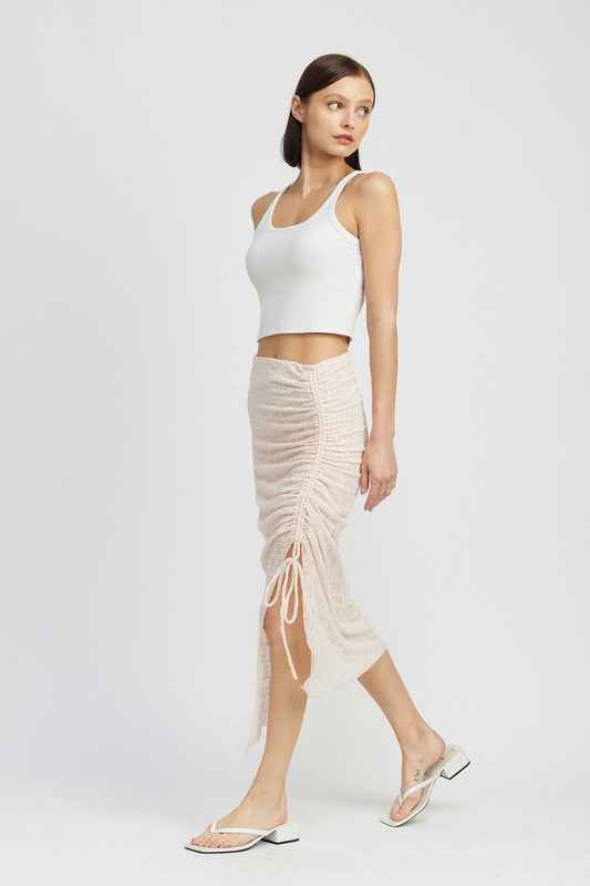 Emory Park ruched drawstring midi skirt in light pink for a stylish and versatile look