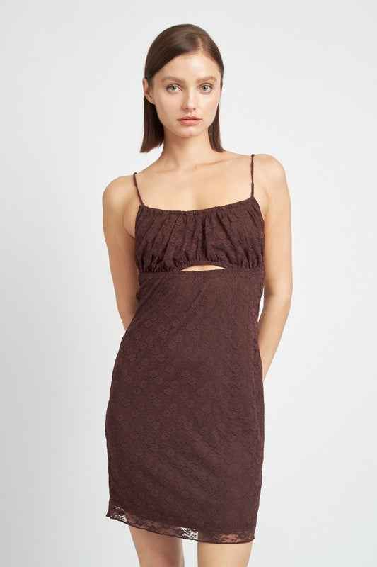 Emory Park Ruched Mini Dress for Women in Burgundy with Adjustable Spaghetti Straps and Cutout Detail