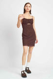 Emory Park Ruched Mini Dress for Women in Brown with Cut-Out Detail and Spaghetti Straps