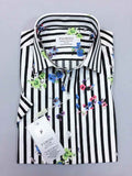 Black Stripe Floral Print Short Sleeves Shirt