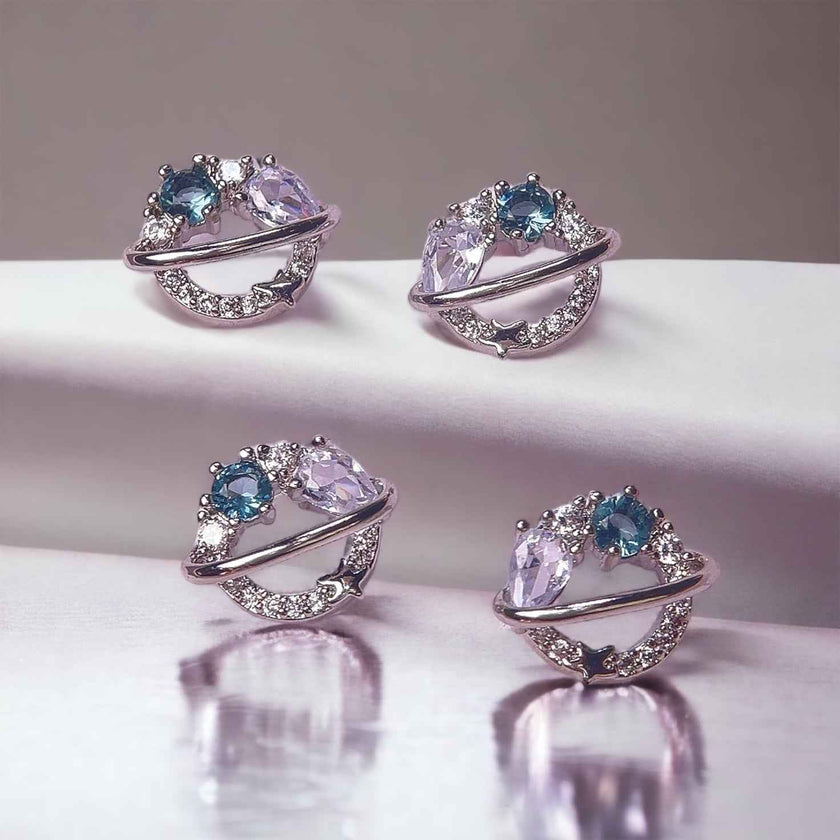 Silver Planet Saturn Earrings