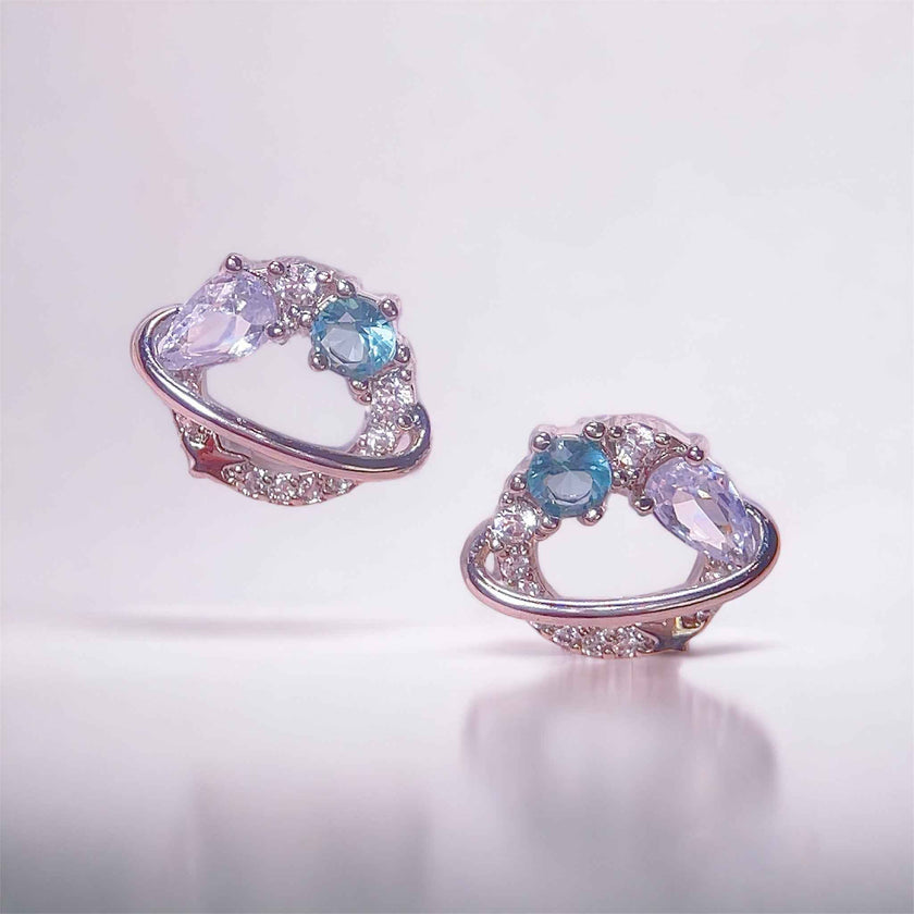 Silver Planet Saturn Earrings