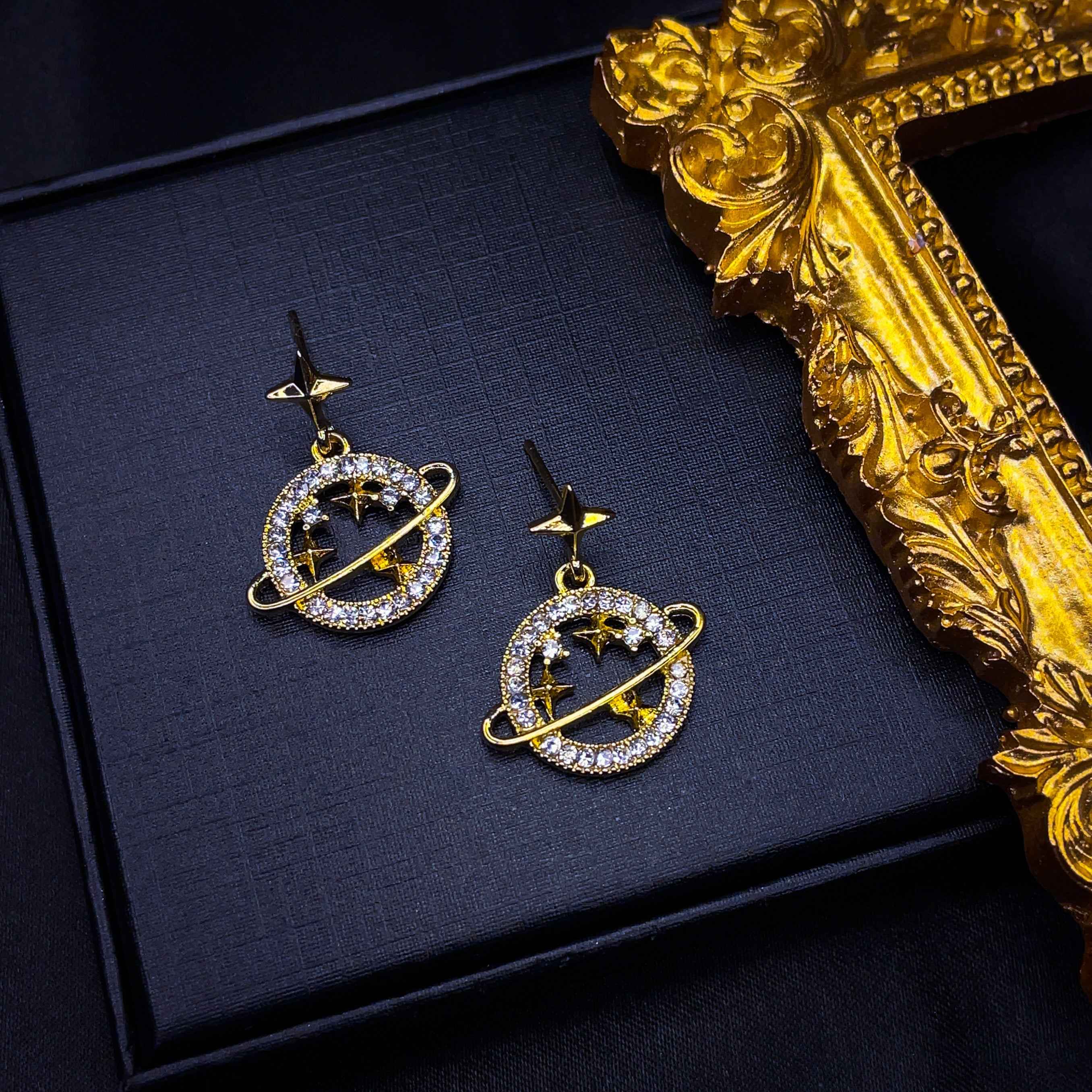 Planet Saturn Drop Earrings