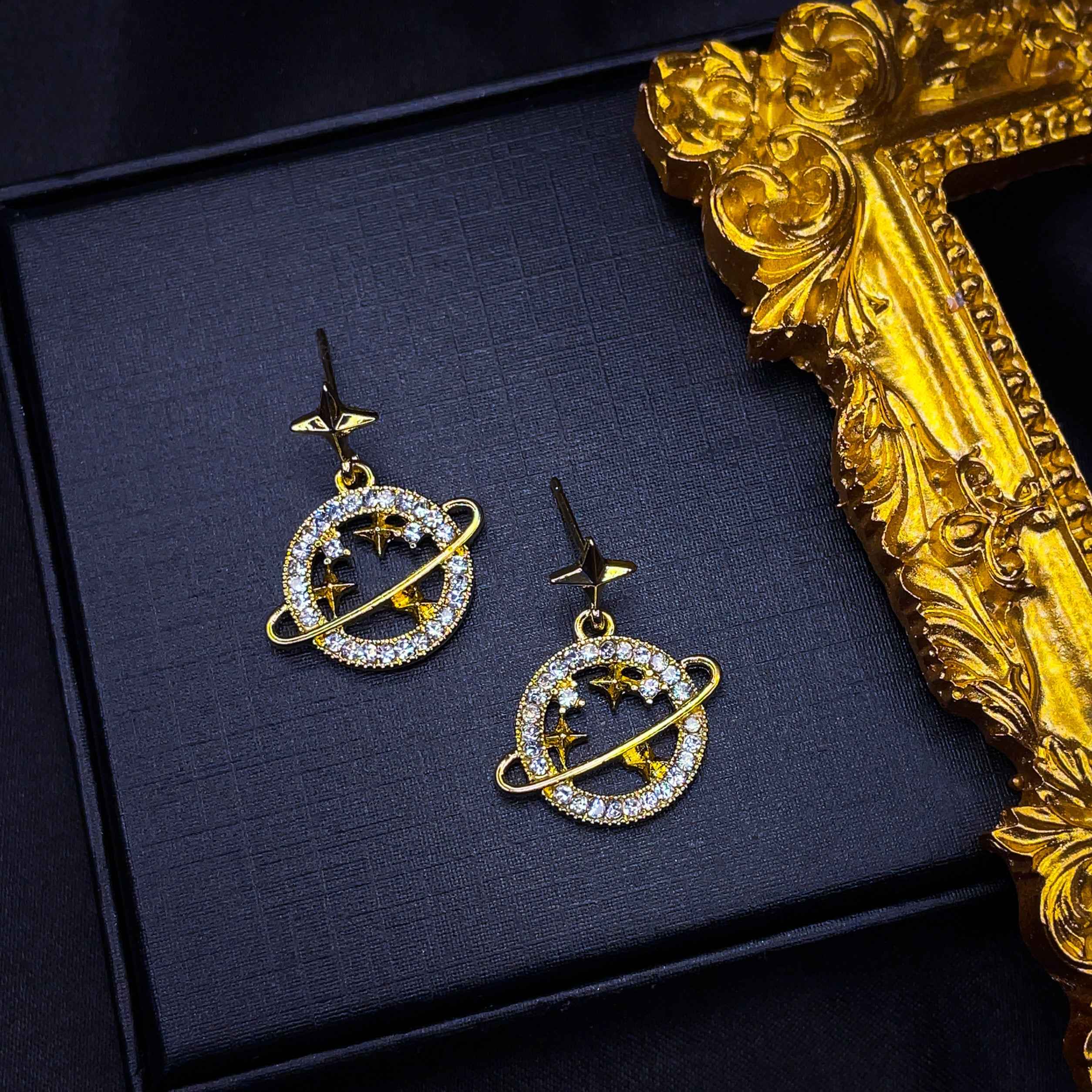 Planet Saturn Drop Earrings