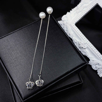 Crown Threader Earrings with Pearl Studs