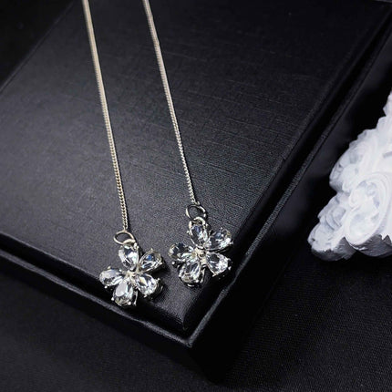 Crystal Flower Threader Earrings with Pearl Studs