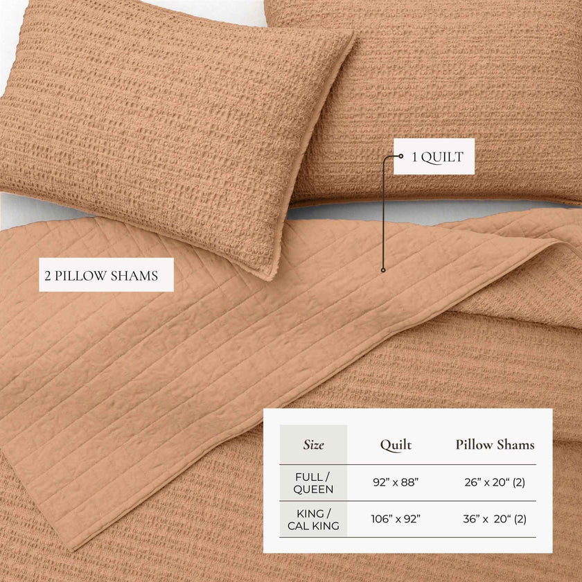 100% Cotton Honeycomb Waffle Garment Washed Quilt Set - Genevieve Collection