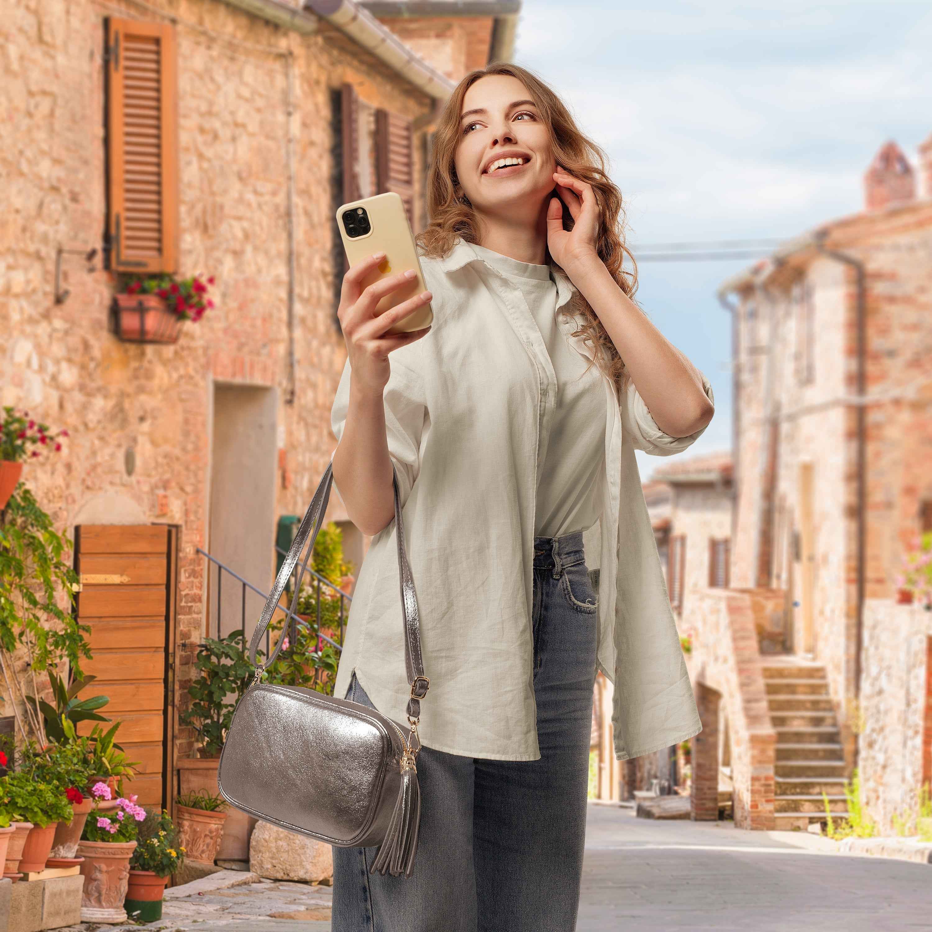 Metallic Suede Leather Crossbody Bag 231302