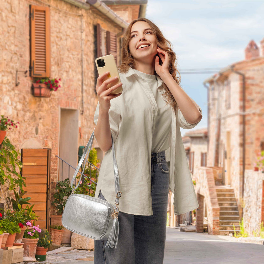 Metallic Suede Leather Crossbody Bag 231302