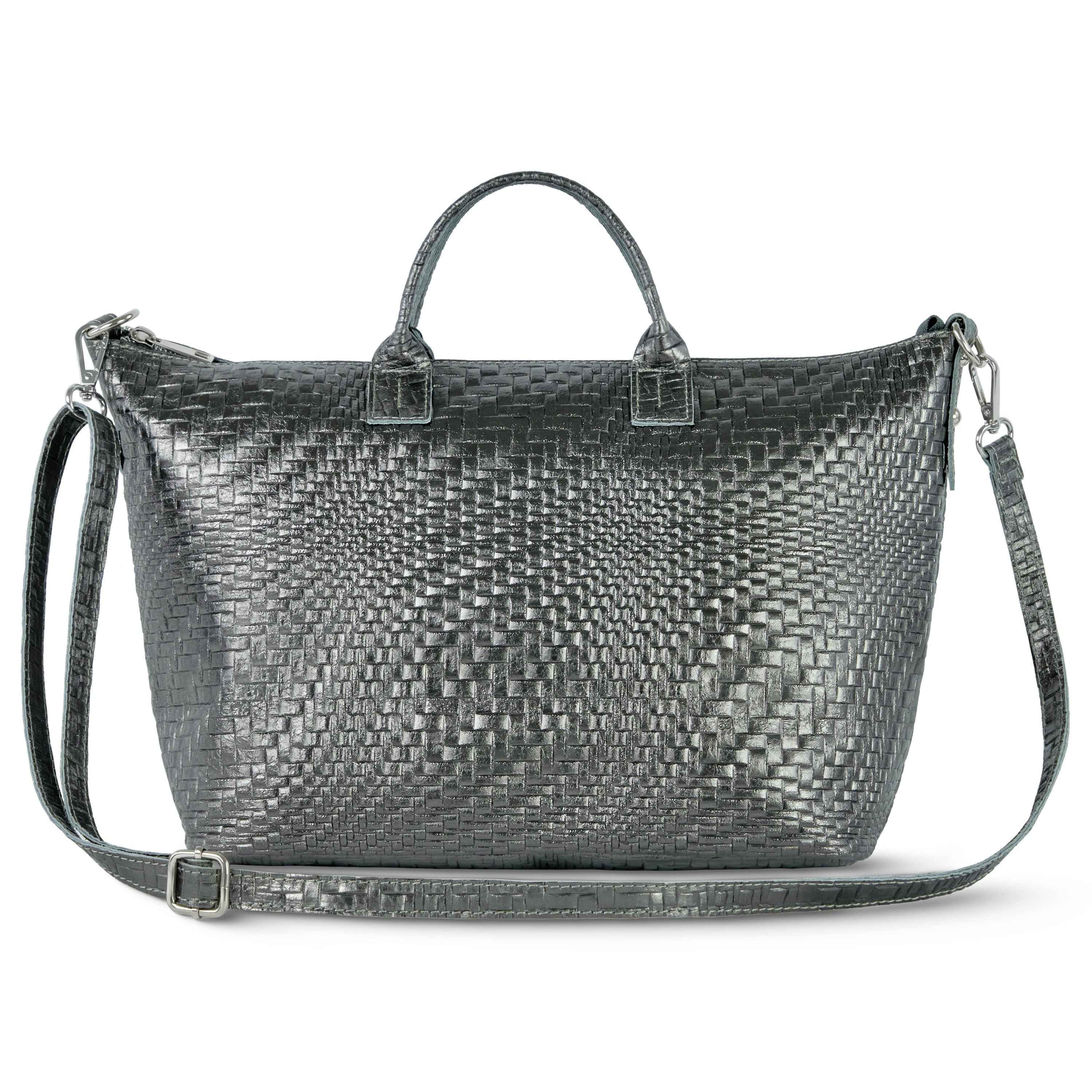 Grid Metallic Suede Leather Top-Handle Bag 112334
