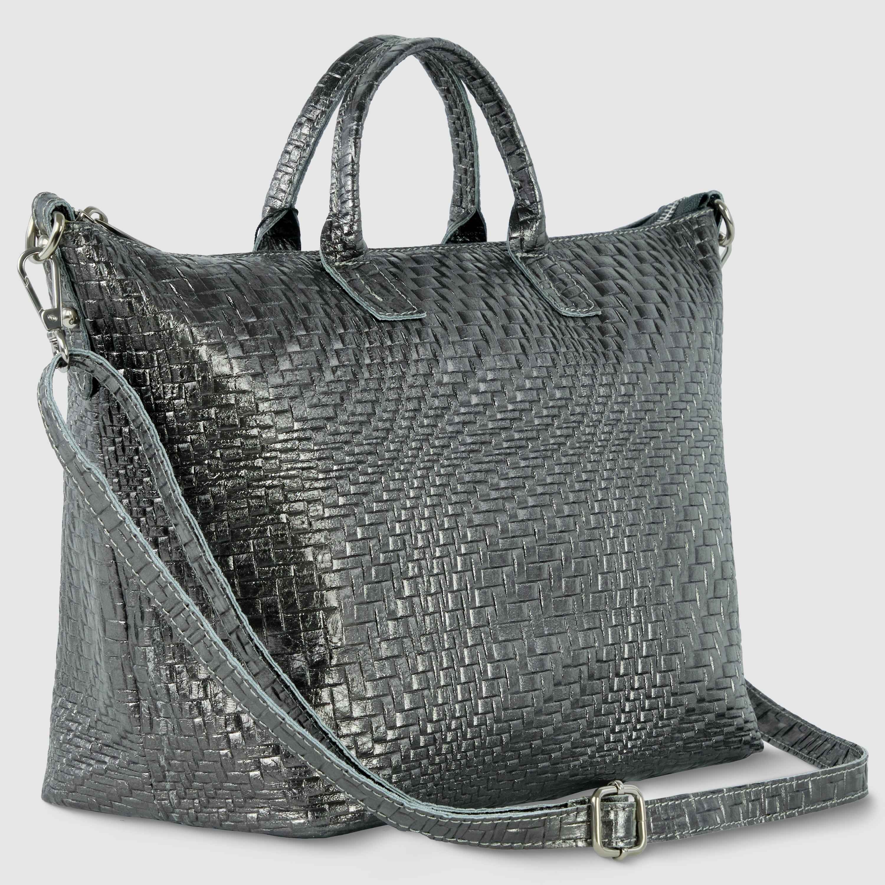 Grid Metallic Suede Leather Top-Handle Bag 112334