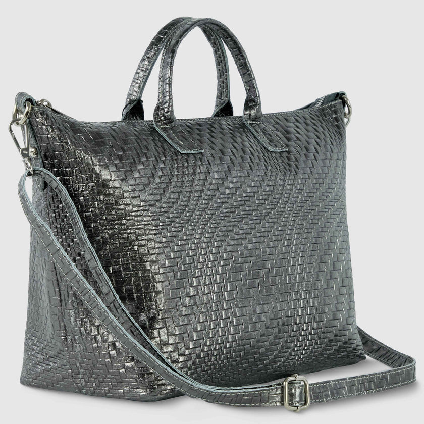 Grid Metallic Suede Leather Top-Handle Bag 112334