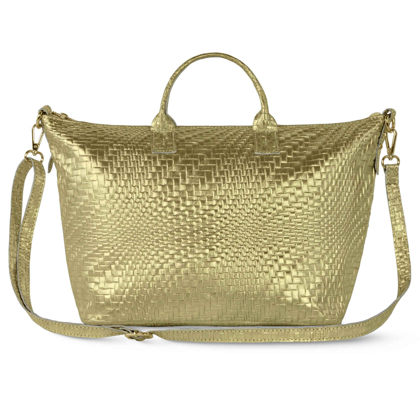 Grid Metallic Suede Leather Top-Handle Bag 112334