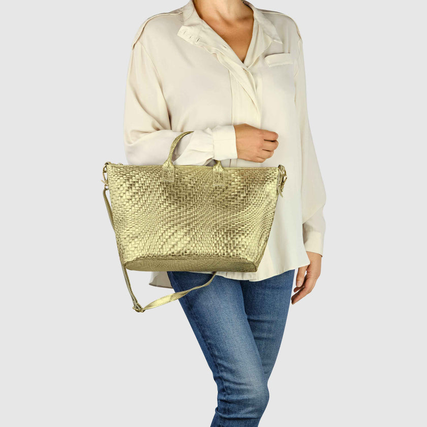 Grid Metallic Suede Leather Top-Handle Bag 112334