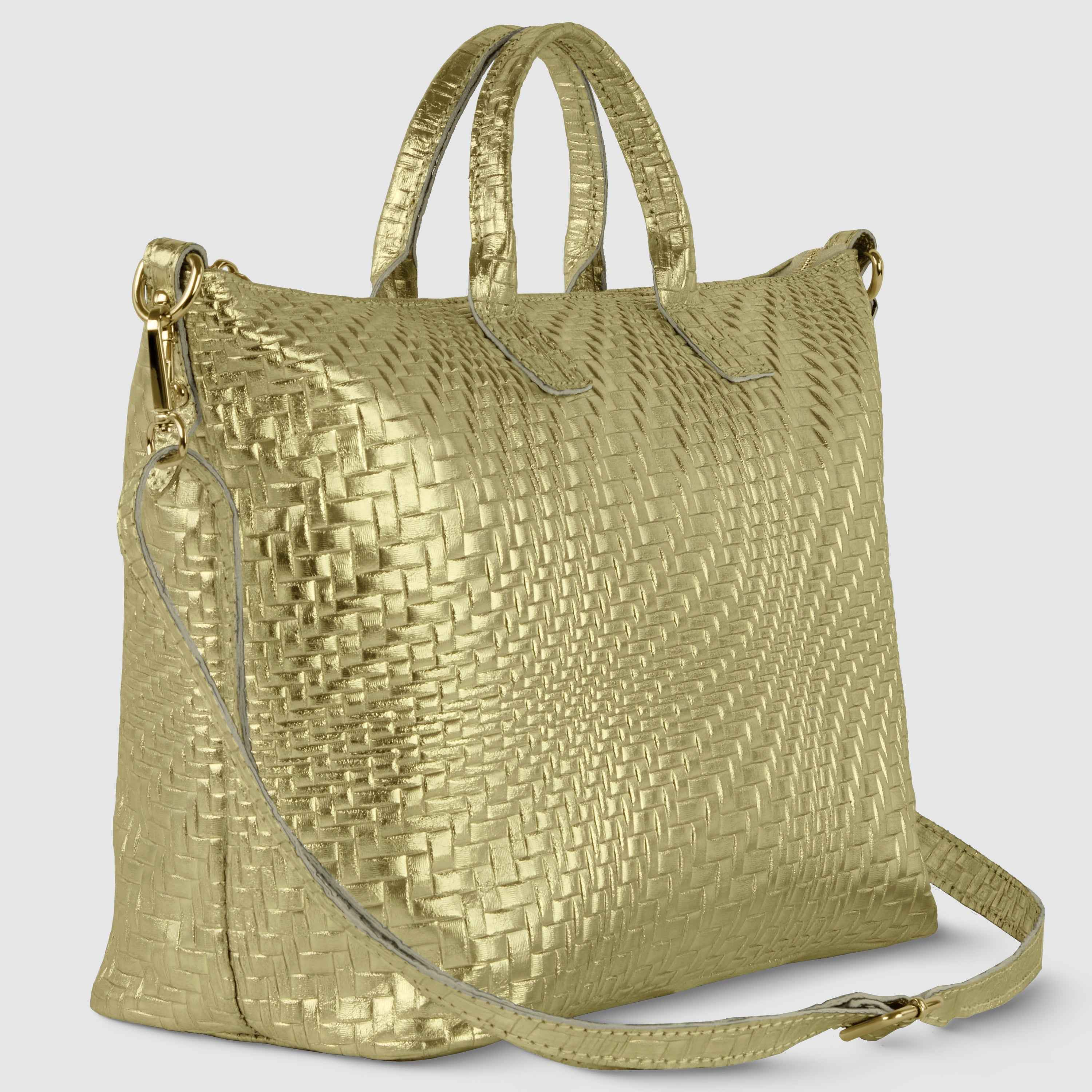 Grid Metallic Suede Leather Top-Handle Bag 112334