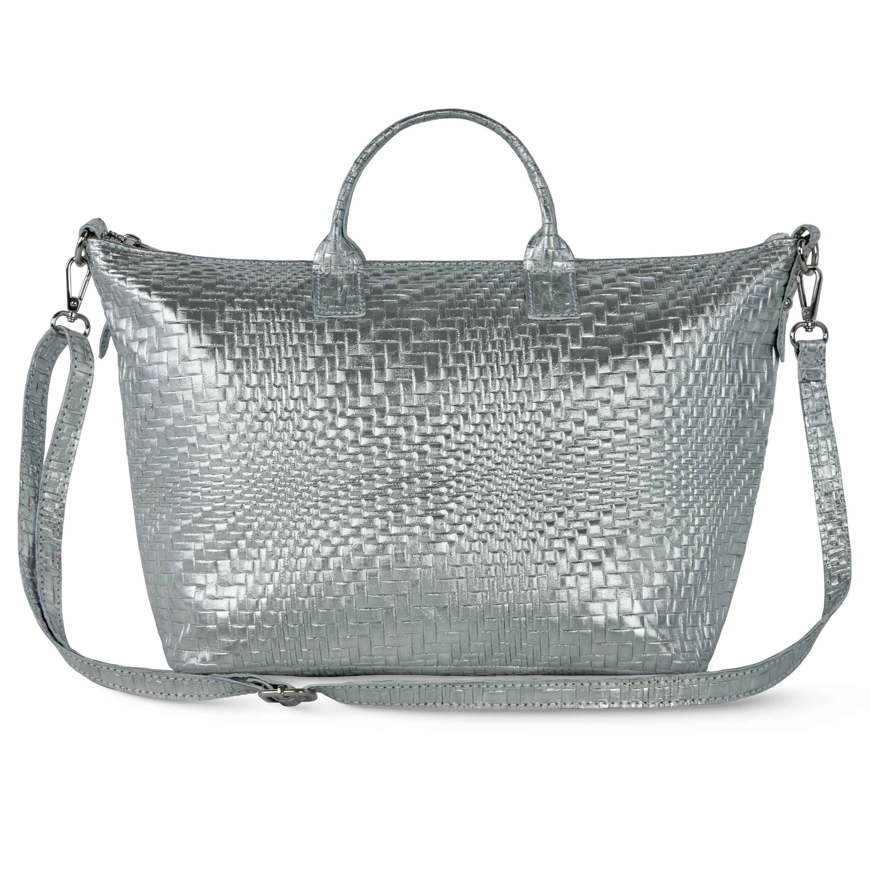 Grid Metallic Suede Leather Top-Handle Bag 112334