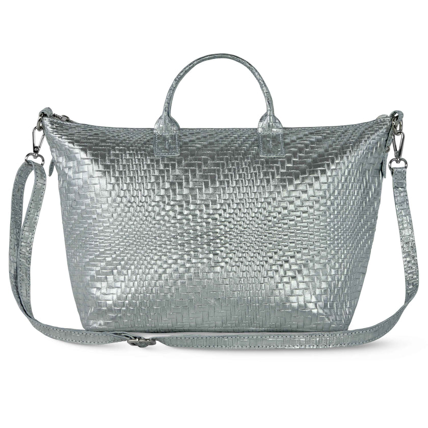 Grid Metallic Suede Leather Top-Handle Bag 112334
