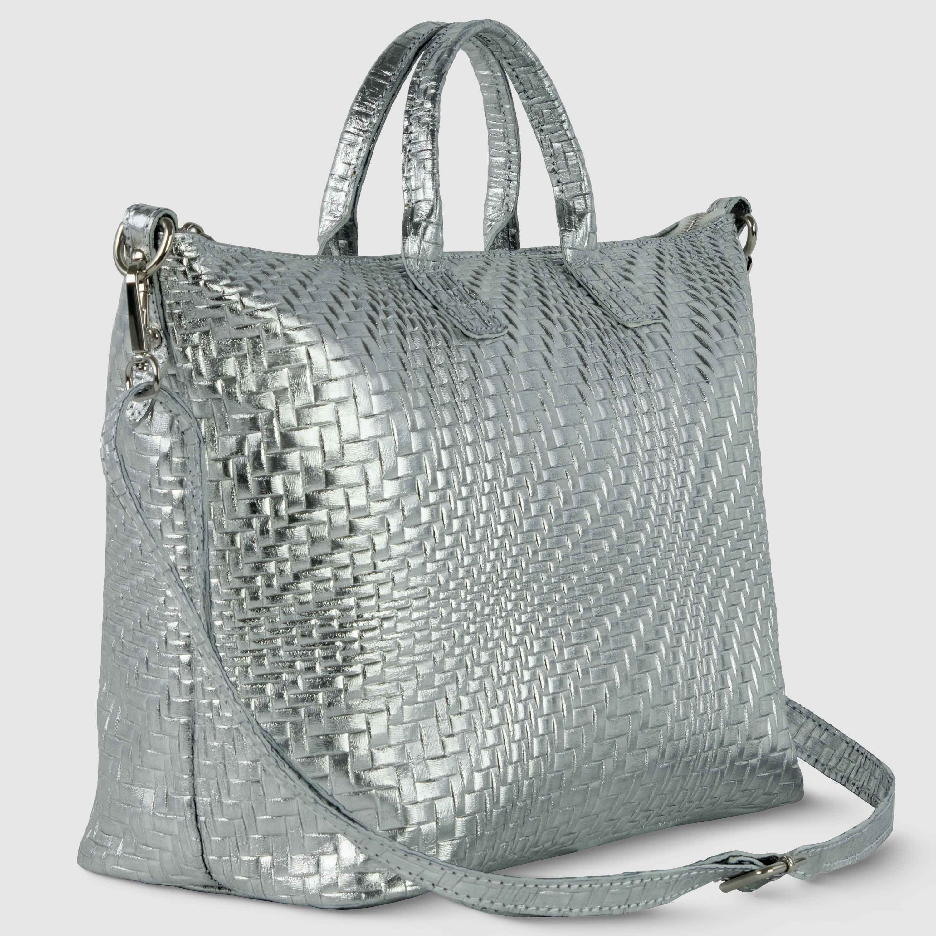Grid Metallic Suede Leather Top-Handle Bag 112334