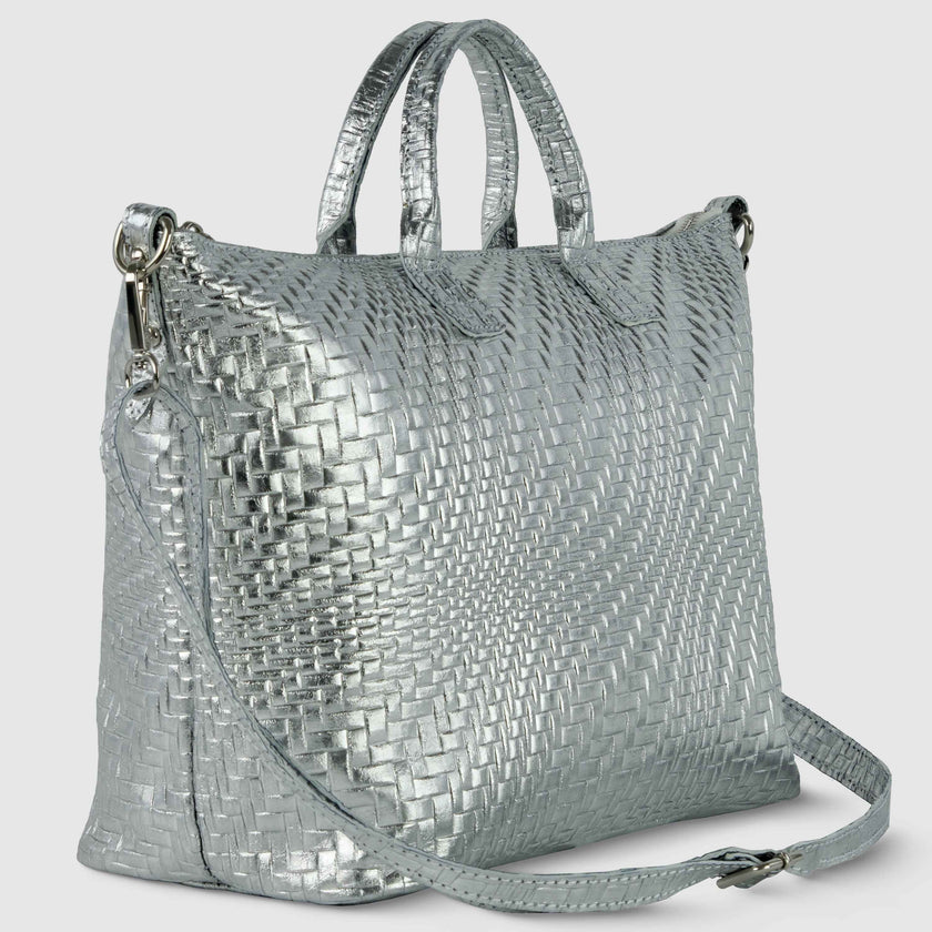 Grid Metallic Suede Leather Top-Handle Bag 112334