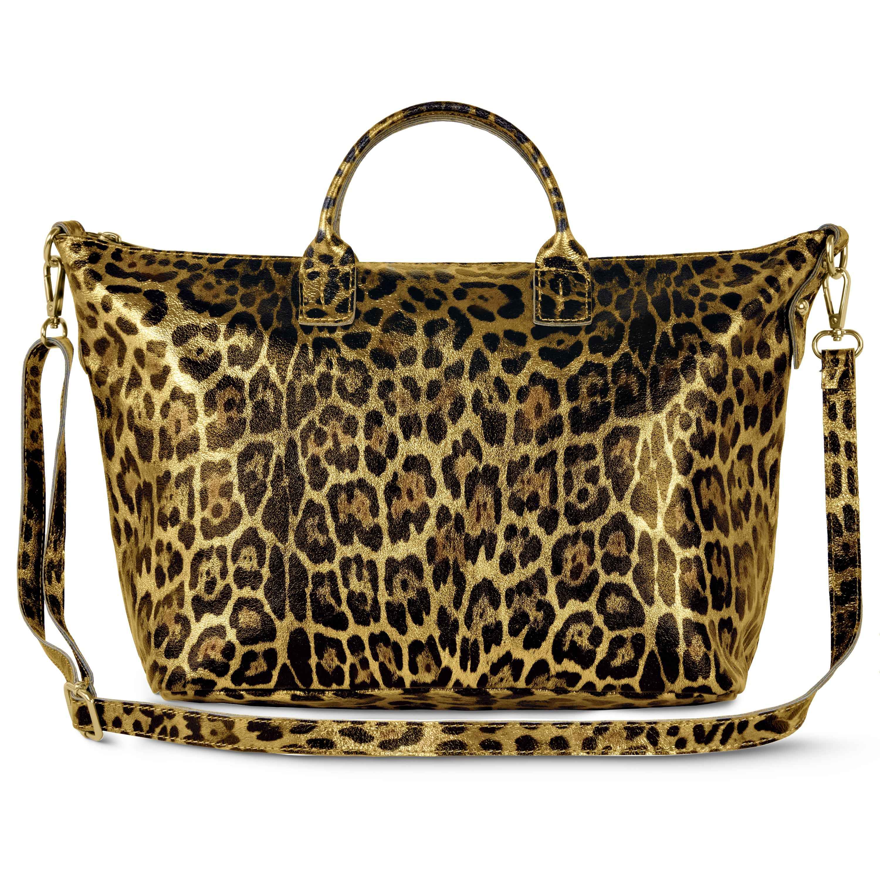 Leopard Metallic Suede Leather Top-Handle Bag 112334
