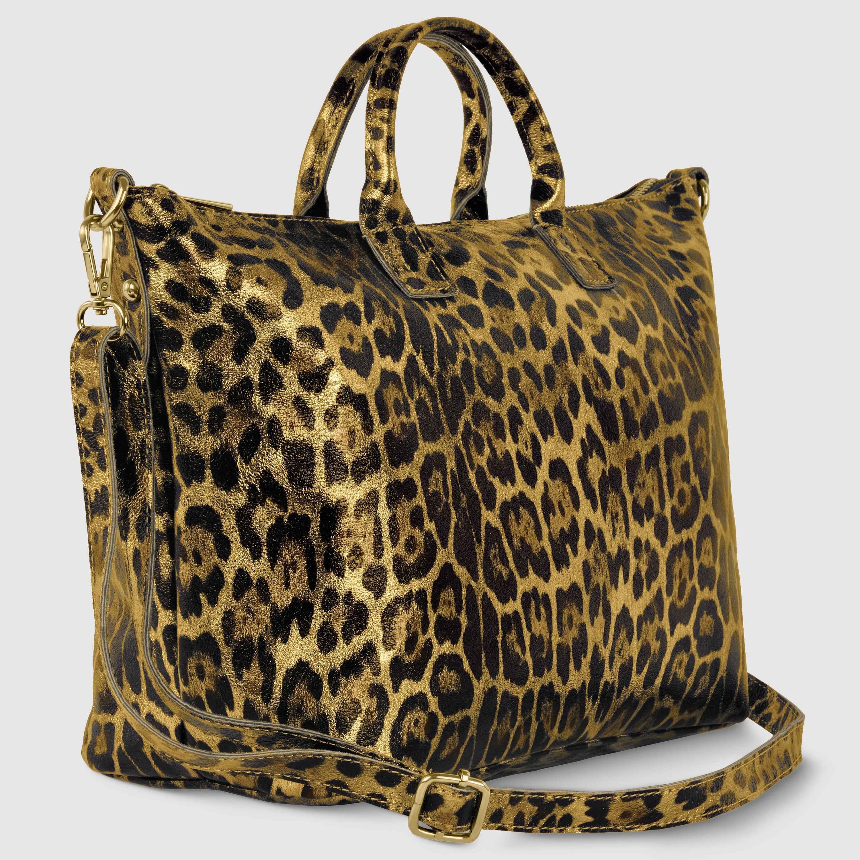 Leopard Metallic Suede Leather Top-Handle Bag 112334