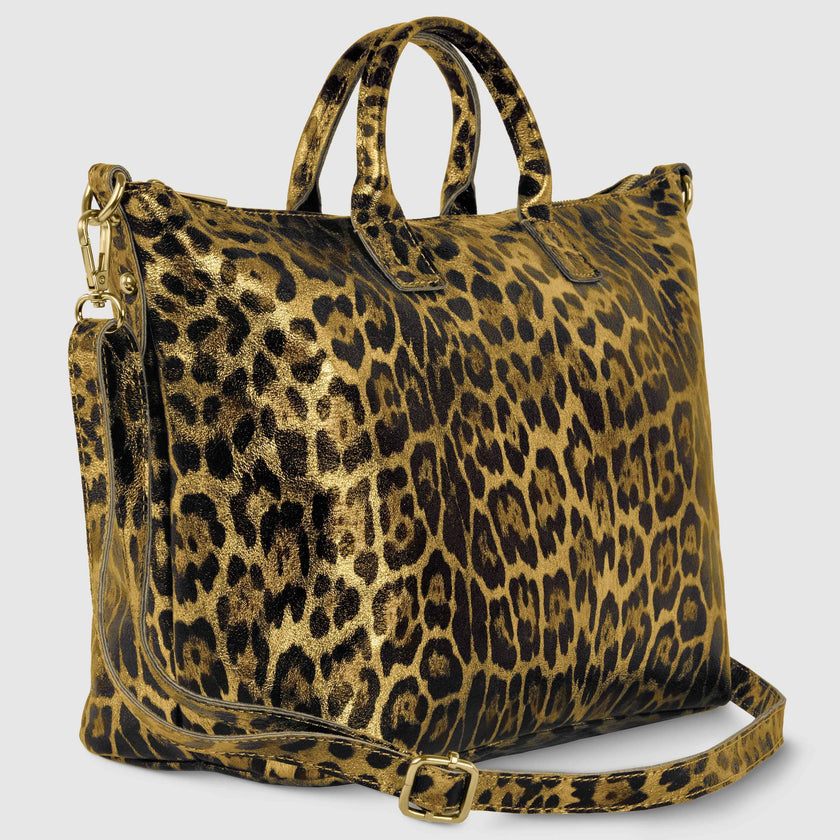 Leopard Metallic Suede Leather Top-Handle Bag 112334
