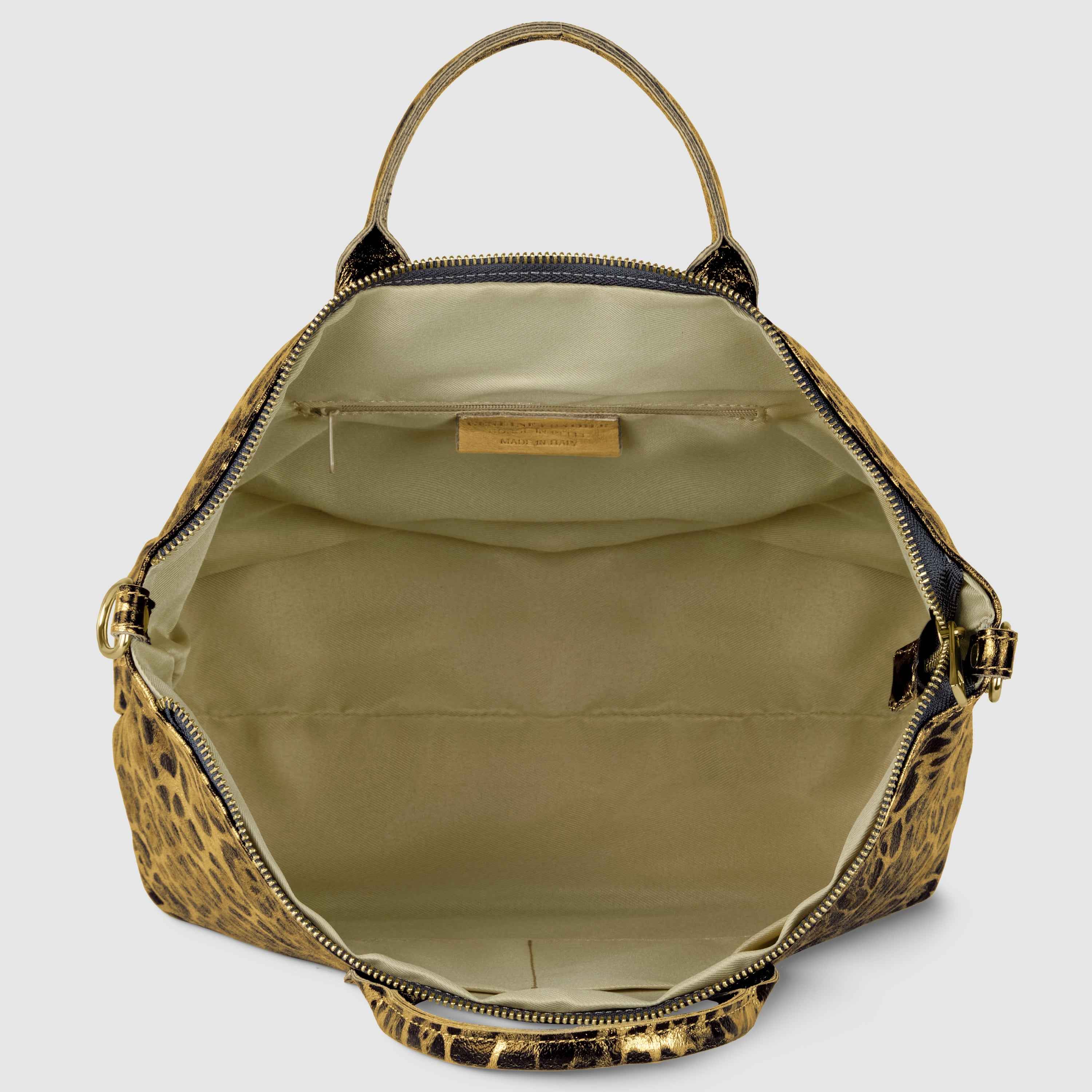 Leopard Metallic Suede Leather Top-Handle Bag 112334