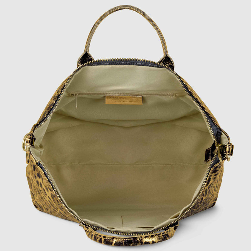 Leopard Metallic Suede Leather Top-Handle Bag 112334