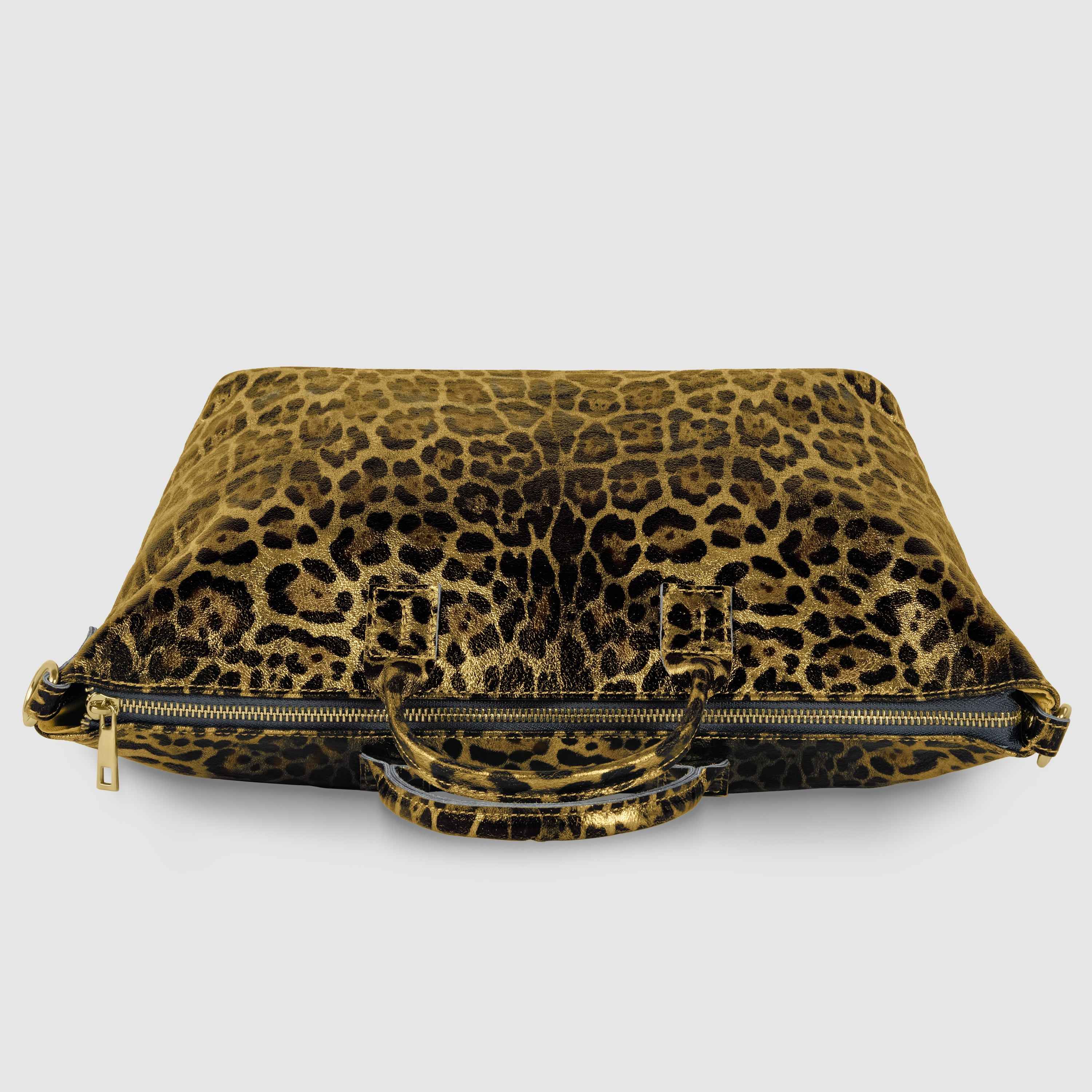 Leopard Metallic Suede Leather Top-Handle Bag 112334