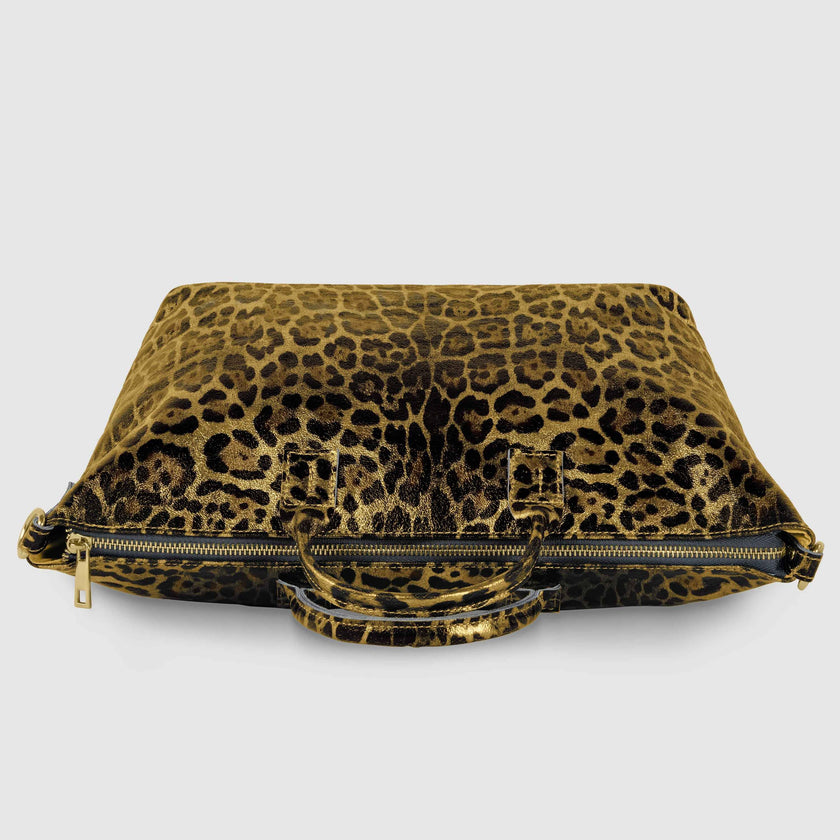Leopard Metallic Suede Leather Top-Handle Bag 112334