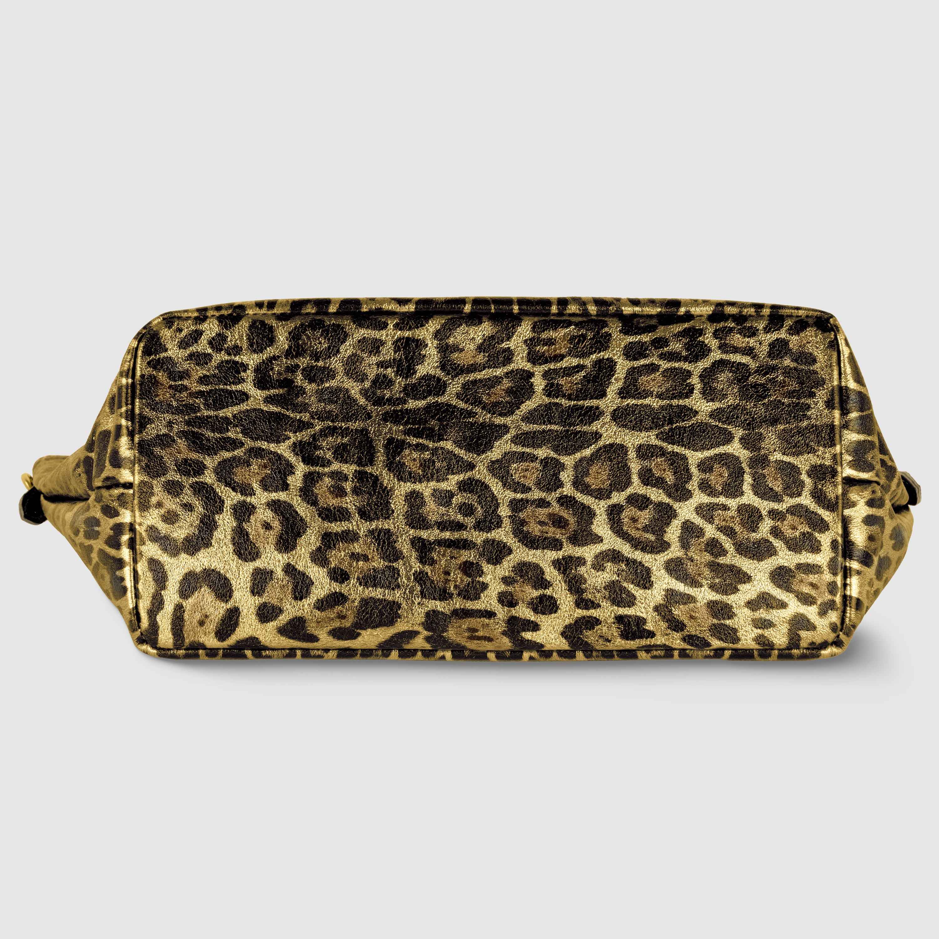 Leopard Metallic Suede Leather Top-Handle Bag 112334