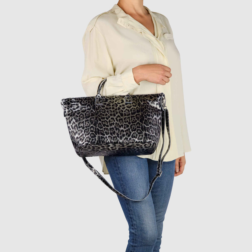 Leopard Metallic Suede Leather Top-Handle Bag 112334