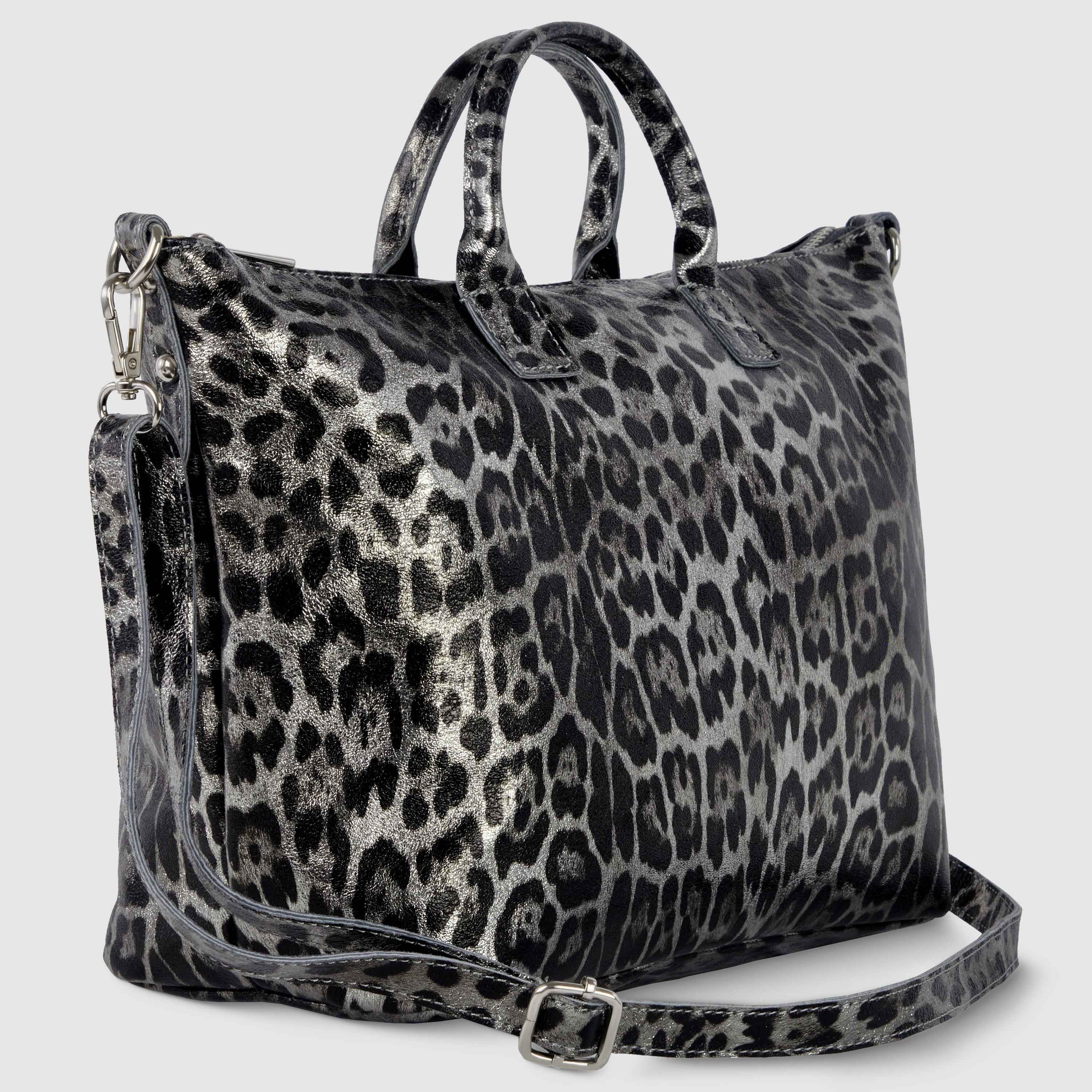 Leopard Metallic Suede Leather Top-Handle Bag 112334