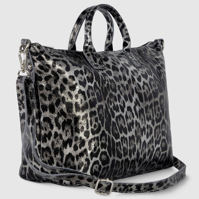 Leopard Metallic Suede Leather Top-Handle Bag 112334