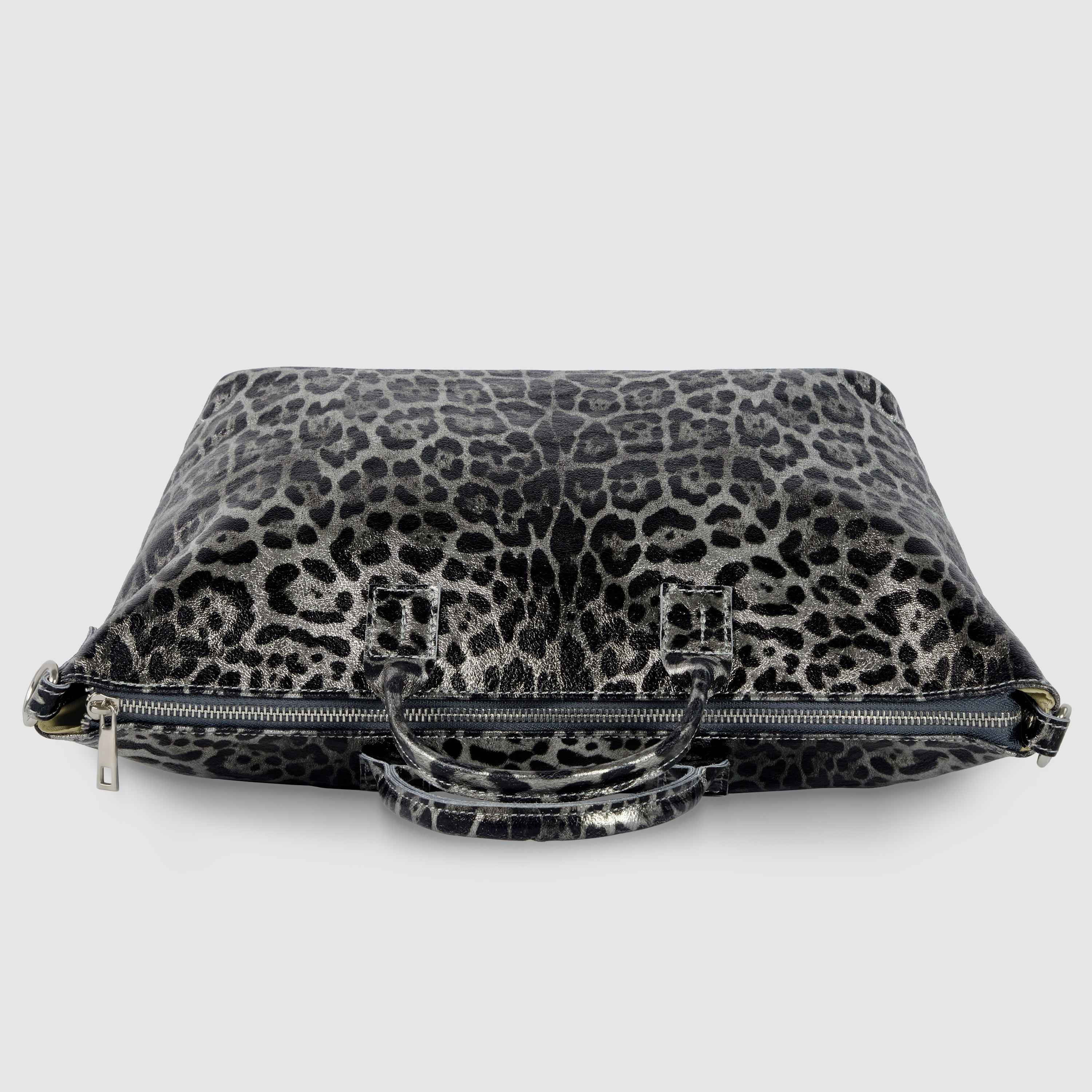 Leopard Metallic Suede Leather Top-Handle Bag 112334