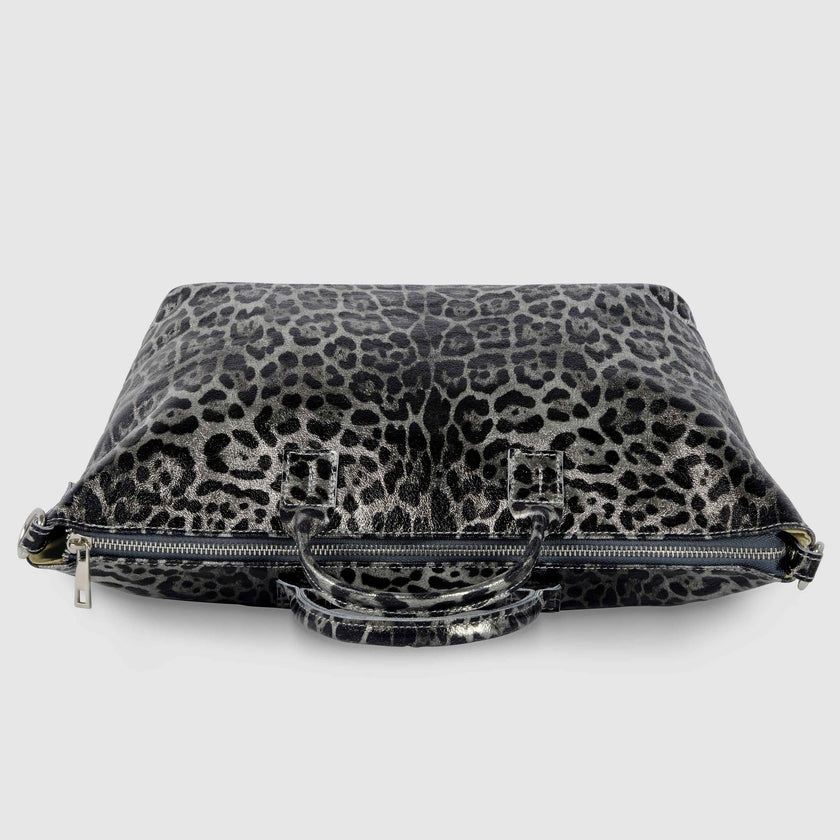 Leopard Metallic Suede Leather Top-Handle Bag 112334